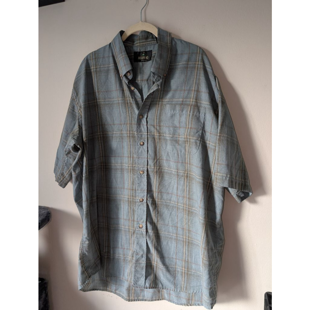 RedHead Mens Casual Button Down Shirt XL Blue Brown Plaid